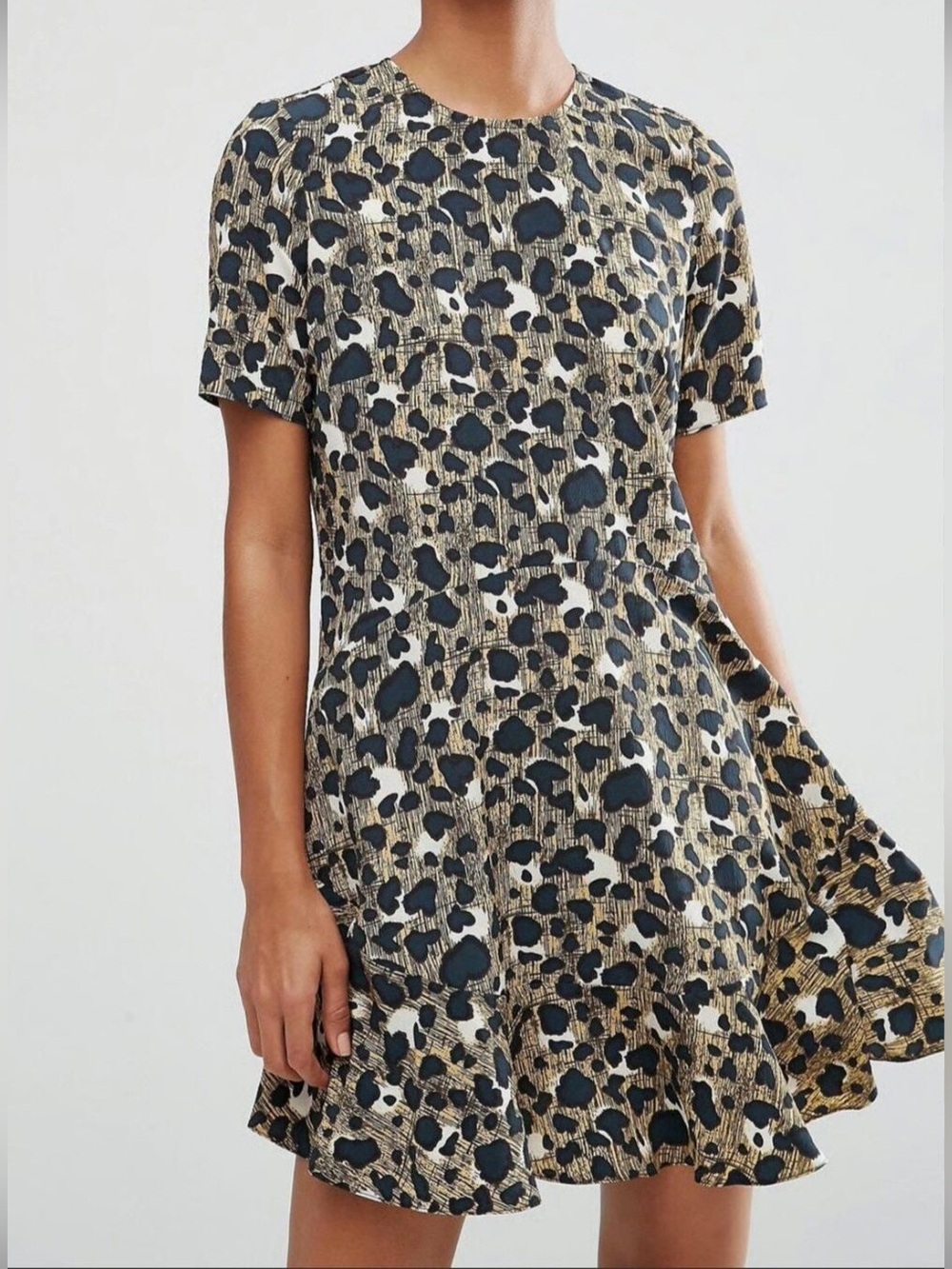 ASOS leopard print short sleeve drop waist mini swing dress - Size 6